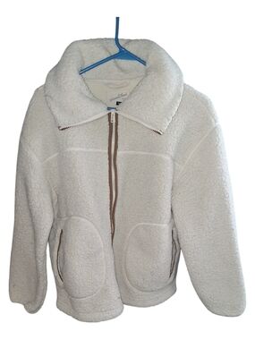 Universal Thread Cream Sherpa Zip Jacket with Tan Trim
